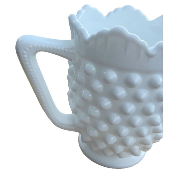 Vtg Fenton Hobnail Milk Glass Creamer Scalloped Pitcher Retro Christmas Decor 4" - Picture 7 of 9
